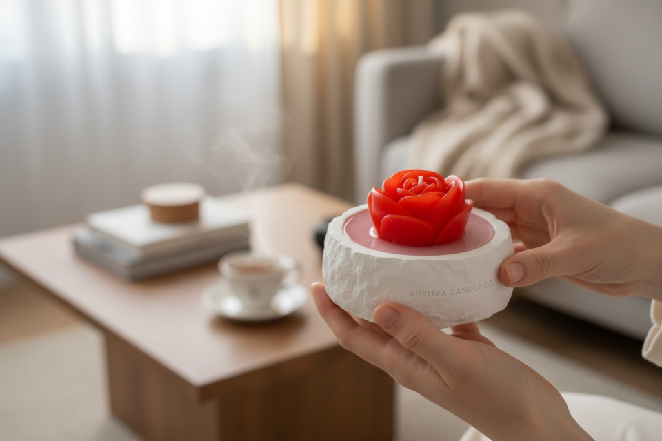 Gül ve Çilek Rüyası Özel Kaplı El Yapımı Doğal Mum