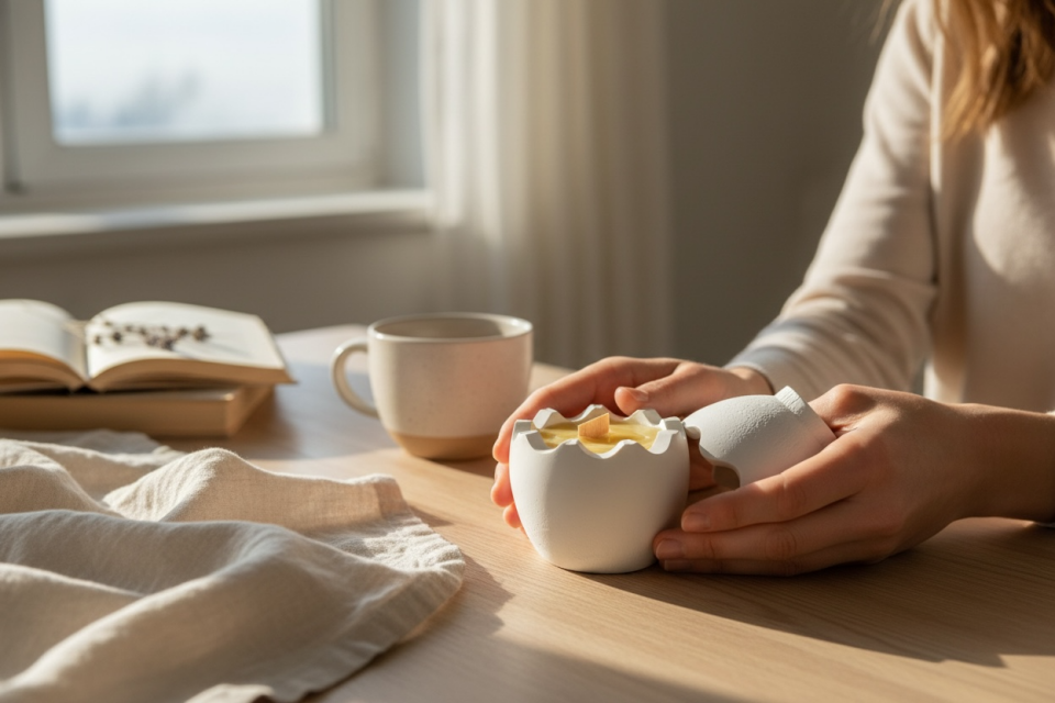 Yumurta Formlu El Yapımı Kapta Portakal Esintisi Doğal Mum