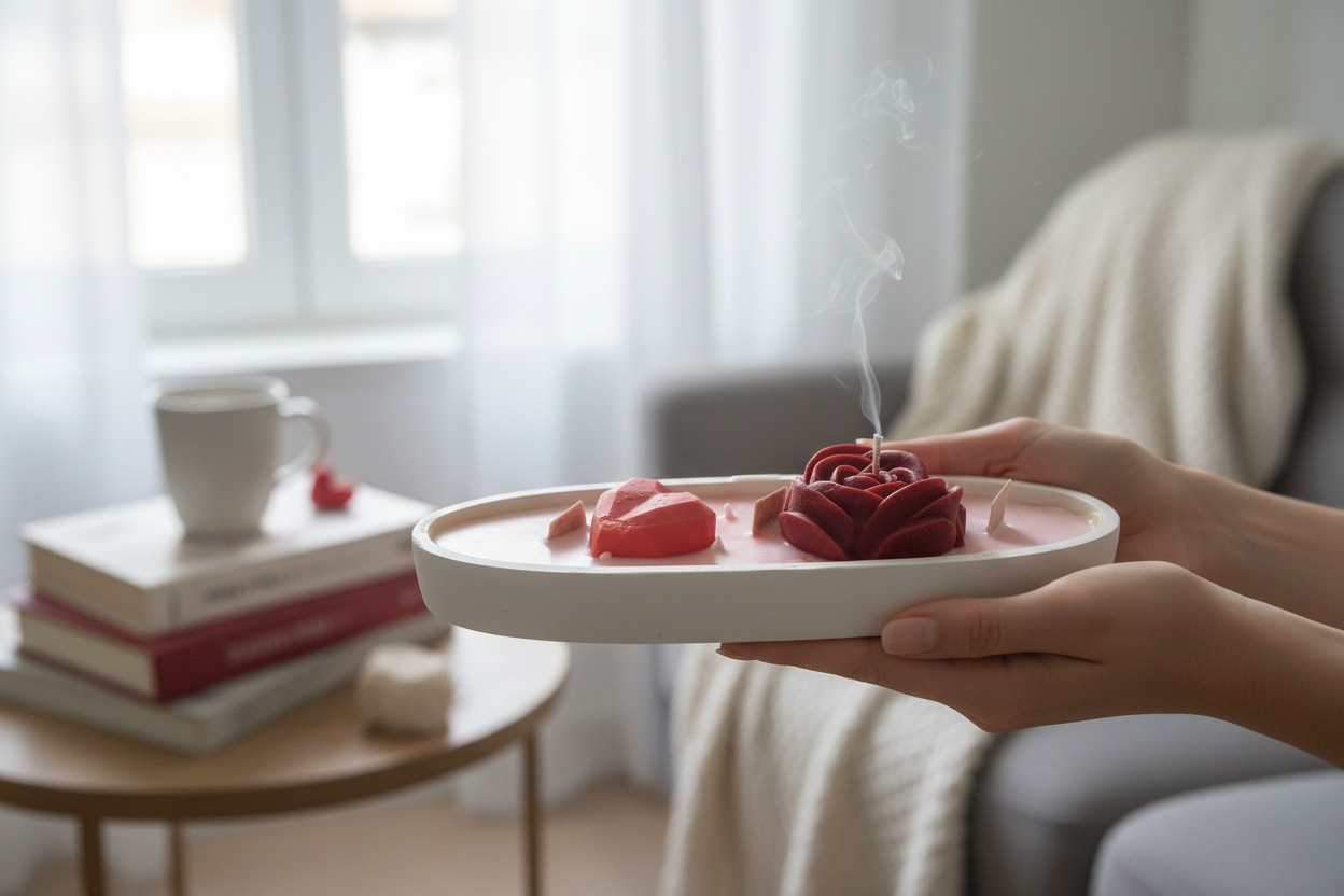 Çilek ve Gül Yağı Büyüsü Özel Kaplı El Yapımı Doğal Mum