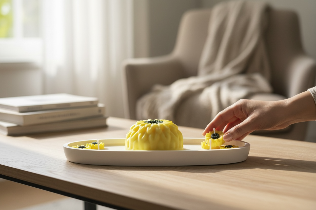 Limon Ferahlığı Çiçek Detaylı Özel Kaplı El Yapımı Doğal Mum