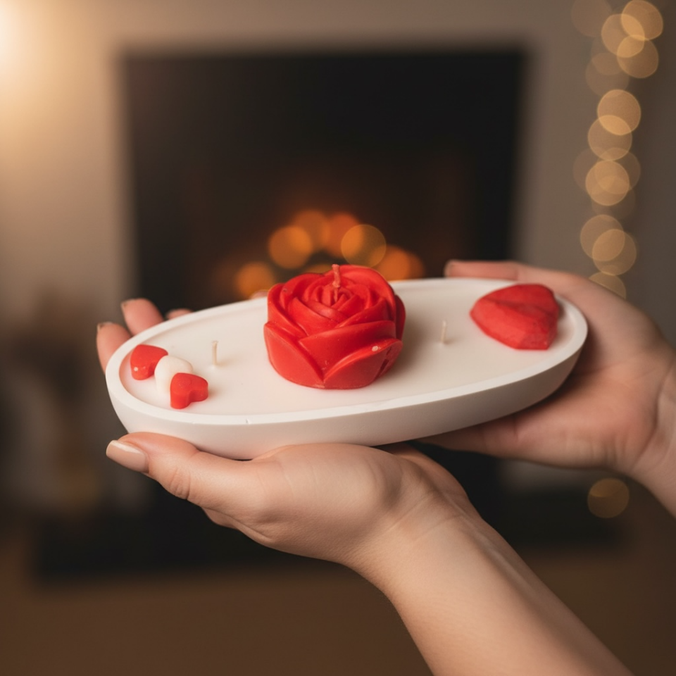 Aşkın Doğası Gül ve Kalp Detaylı Özel Kaplı El Yapımı Mum